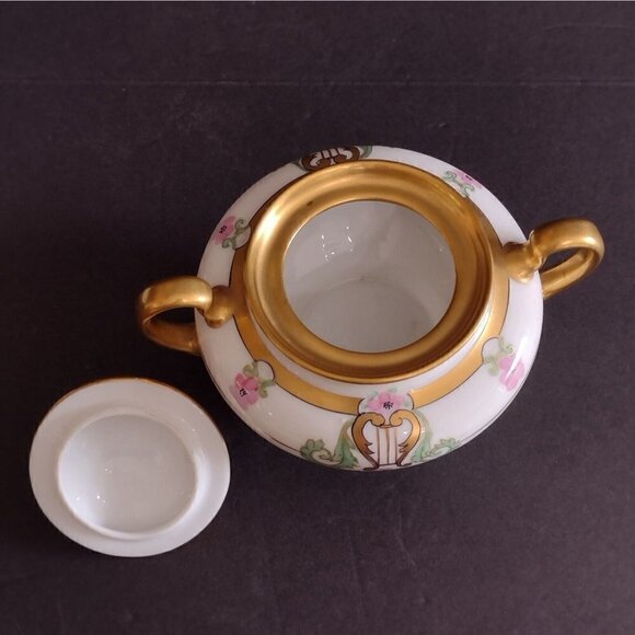 W A Pickard Handpainted China Art Nouveau Style Pink Floral Gold Sugar Creamer - Picture 5 of 10